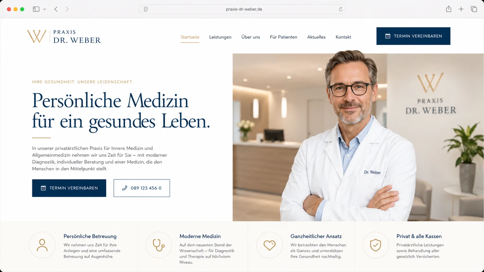 Mockup einer modernen Praxis-Webseite, Beispiel 1