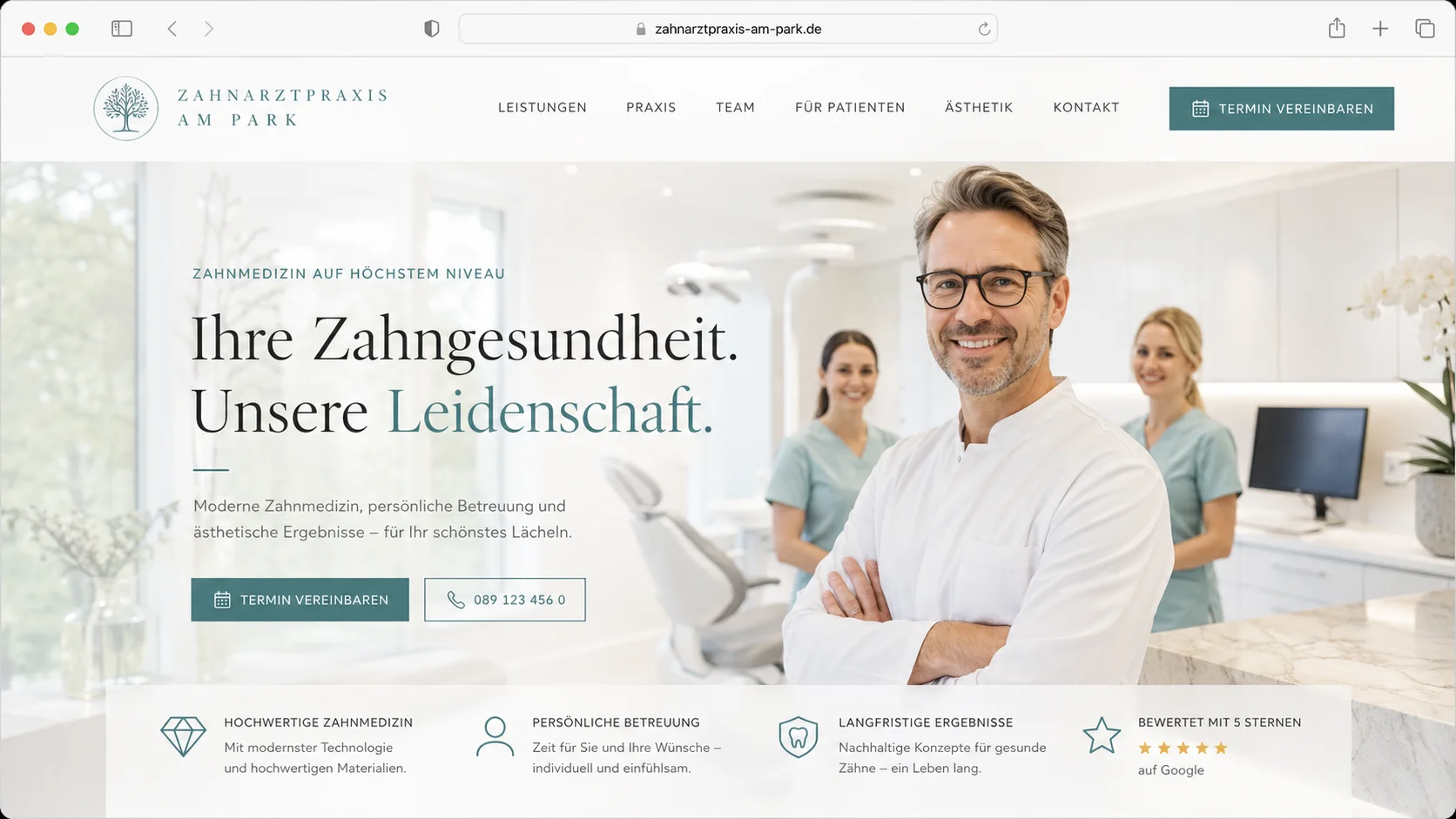 Mockup einer modernen Praxis-Webseite, Beispiel 2
