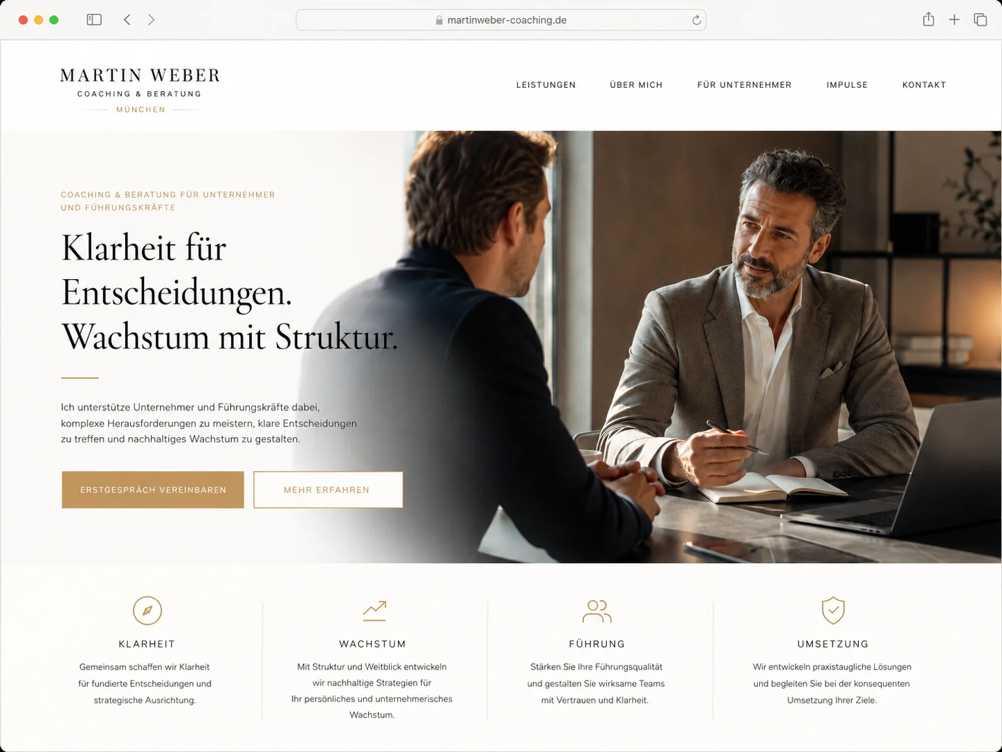 Mockup einer modernen Coaching-Webseite, Beispiel 1