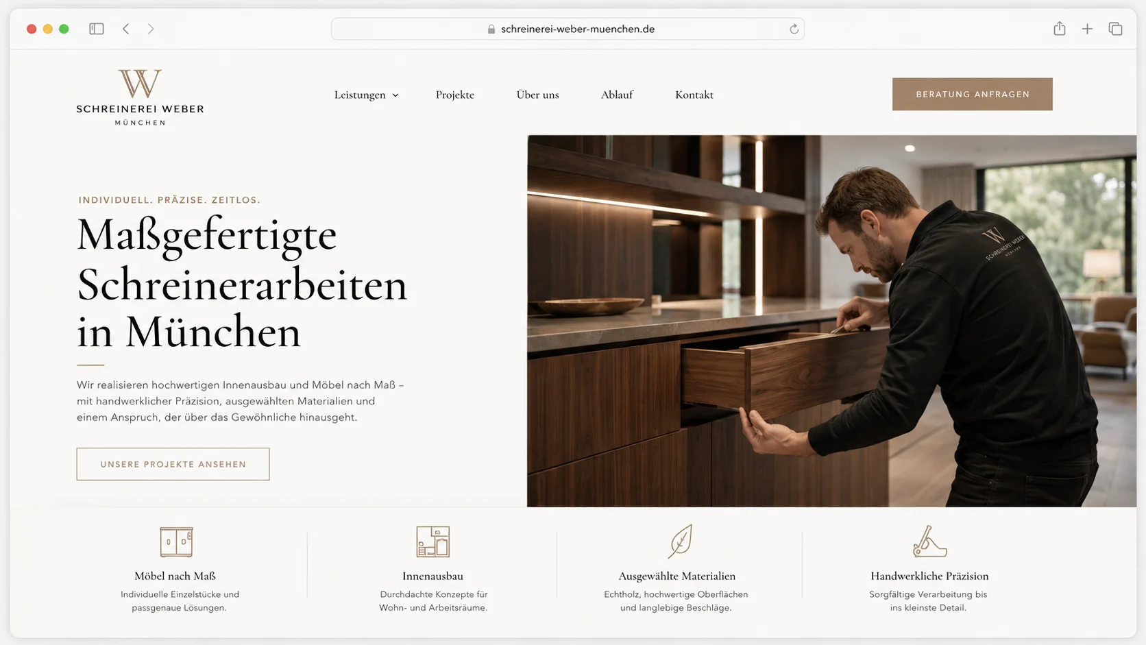 Mockup einer modernen Handwerker-Webseite, Beispiel 1