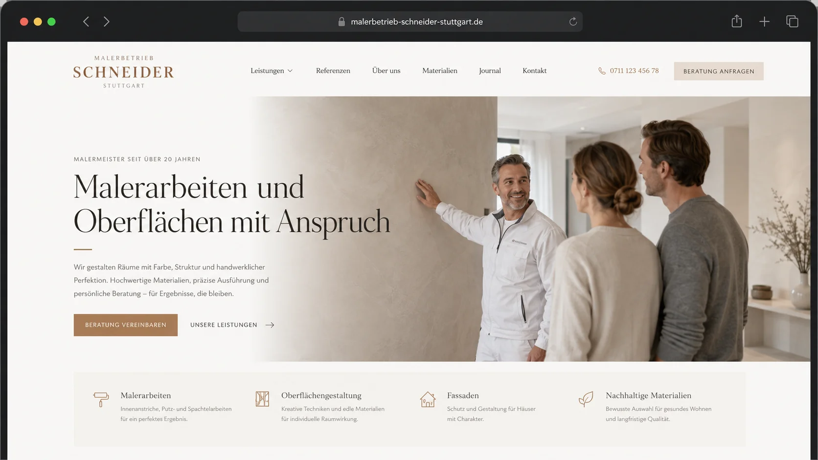 Mockup einer modernen Handwerker-Webseite, Beispiel 2