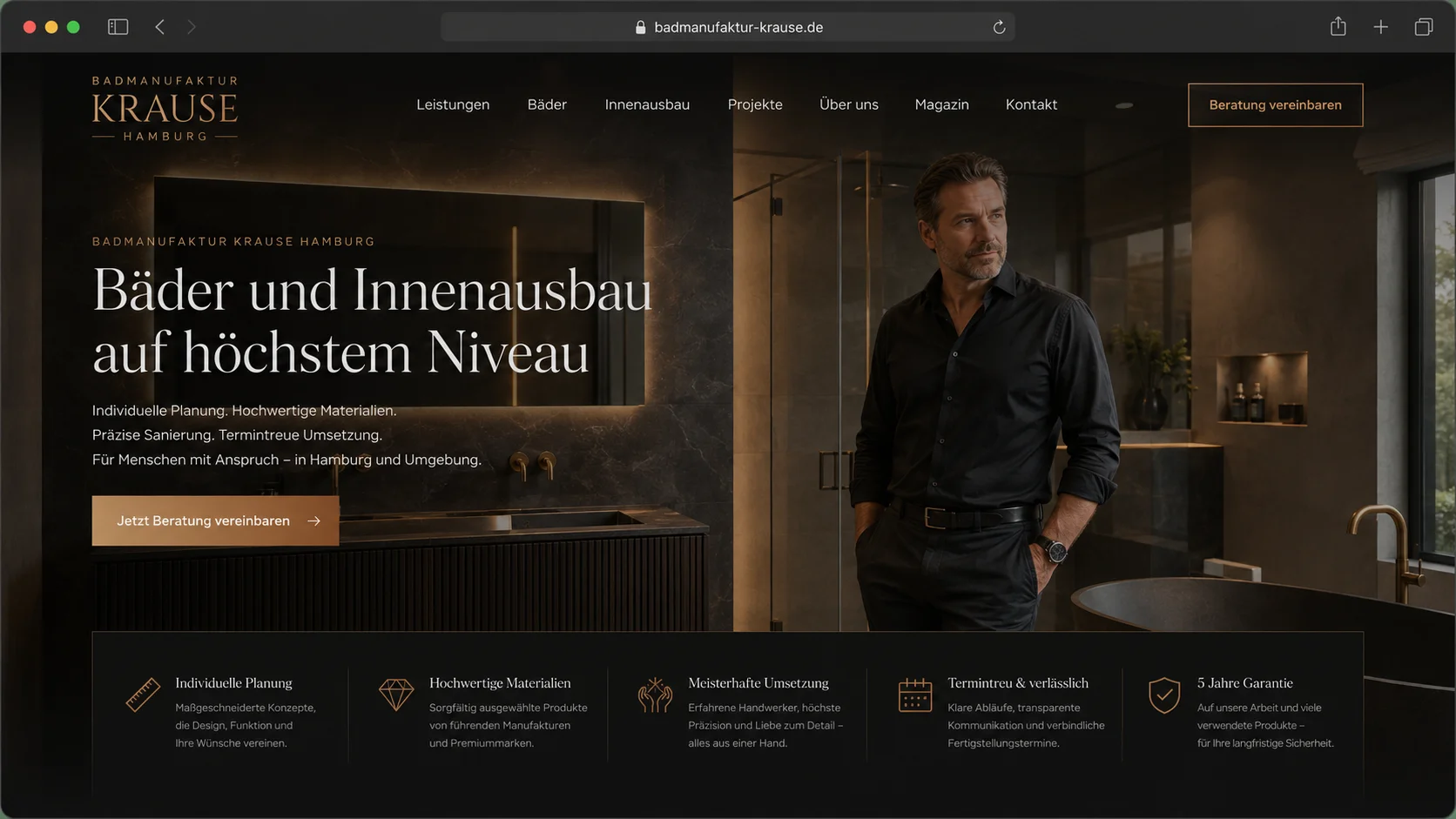 Mockup einer modernen Handwerker-Webseite, Beispiel 3