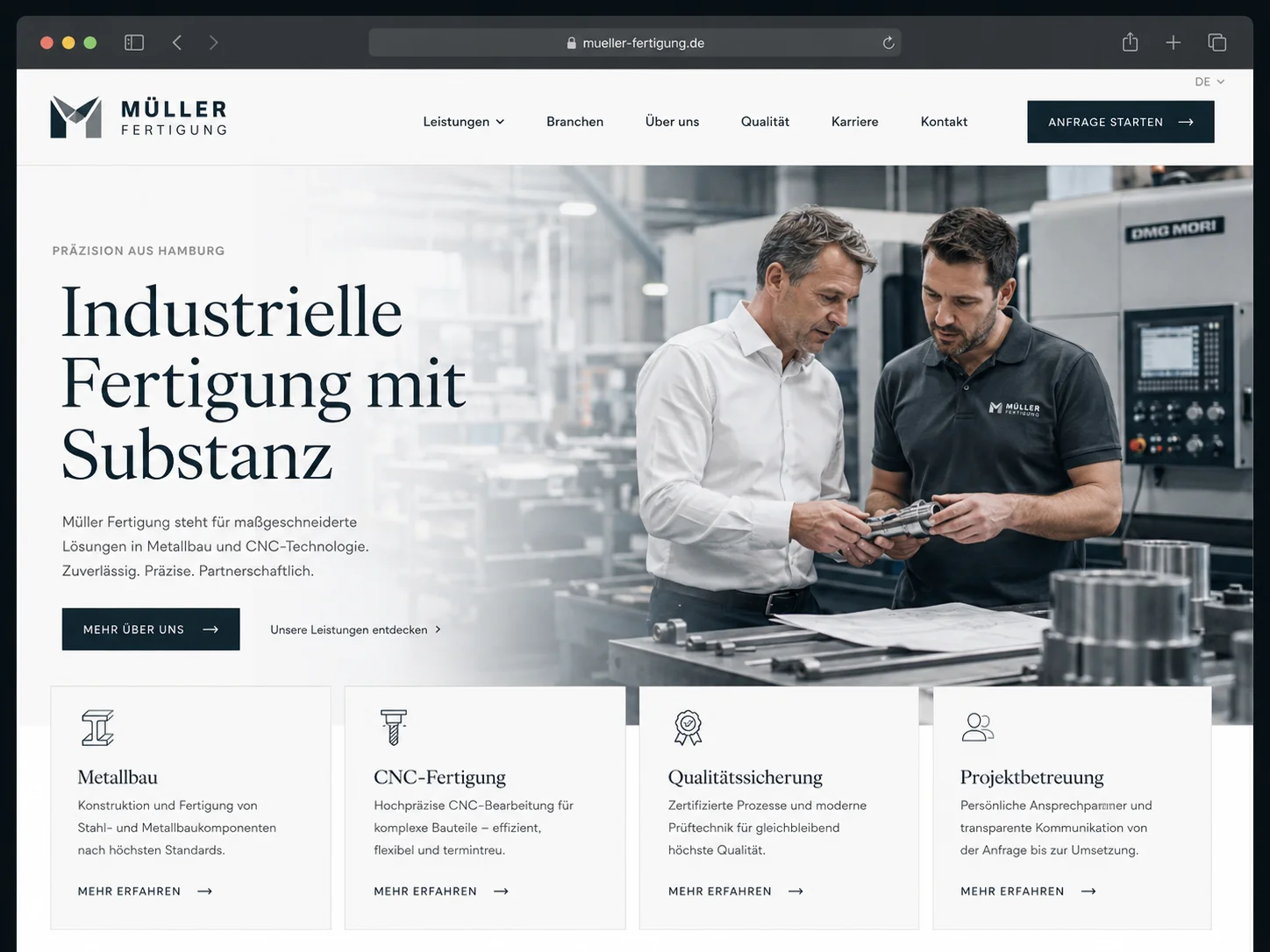 Mockup einer modernen Industrie-Webseite, Beispiel 3
