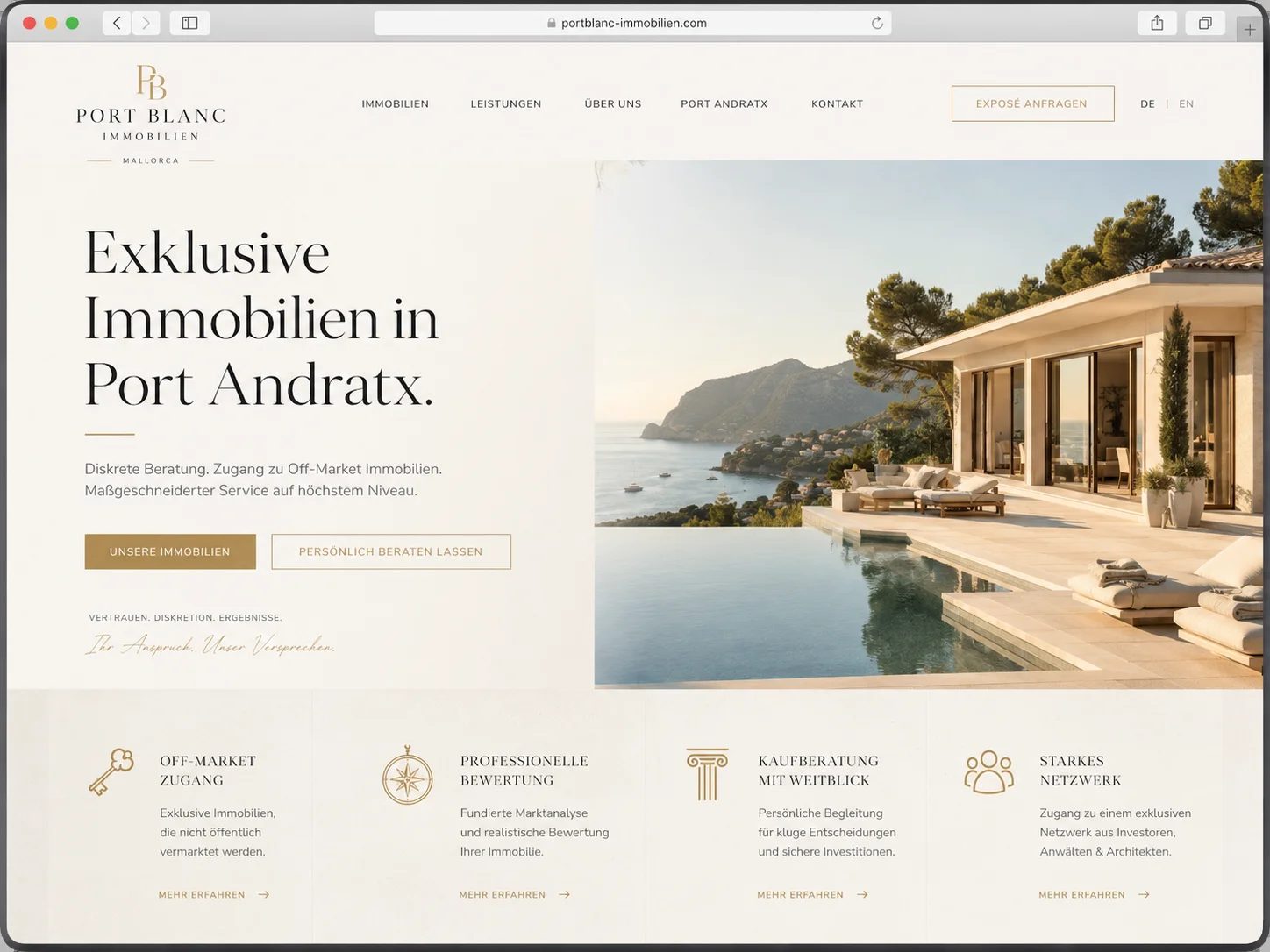 Mockup einer modernen Makler-Webseite, Beispiel 1