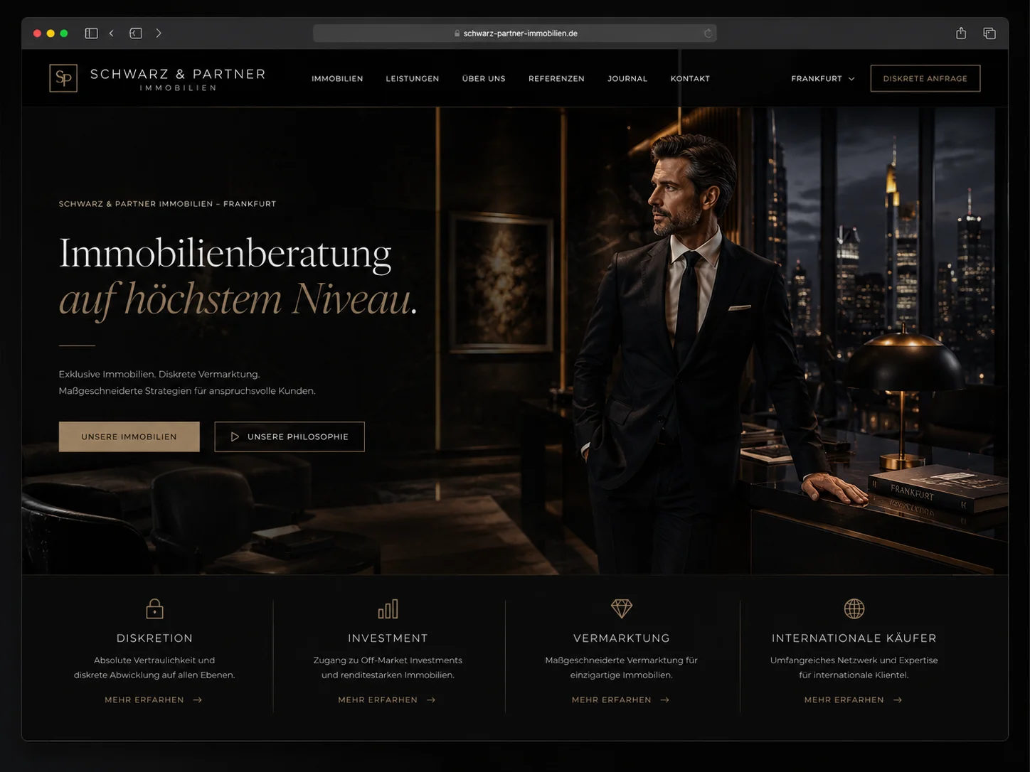 Mockup einer modernen Makler-Webseite, Beispiel 2