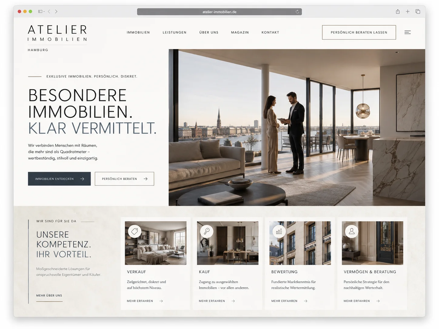 Mockup einer modernen Makler-Webseite, Beispiel 3