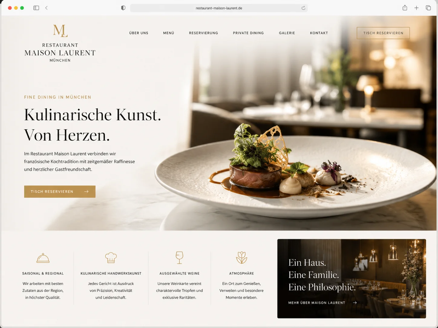 Mockup einer modernen Restaurant-Webseite, Beispiel 1
