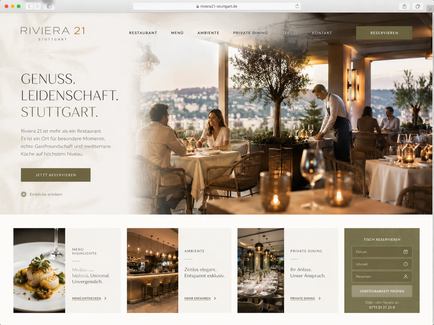 Mockup einer modernen Restaurant-Webseite, Beispiel 3
