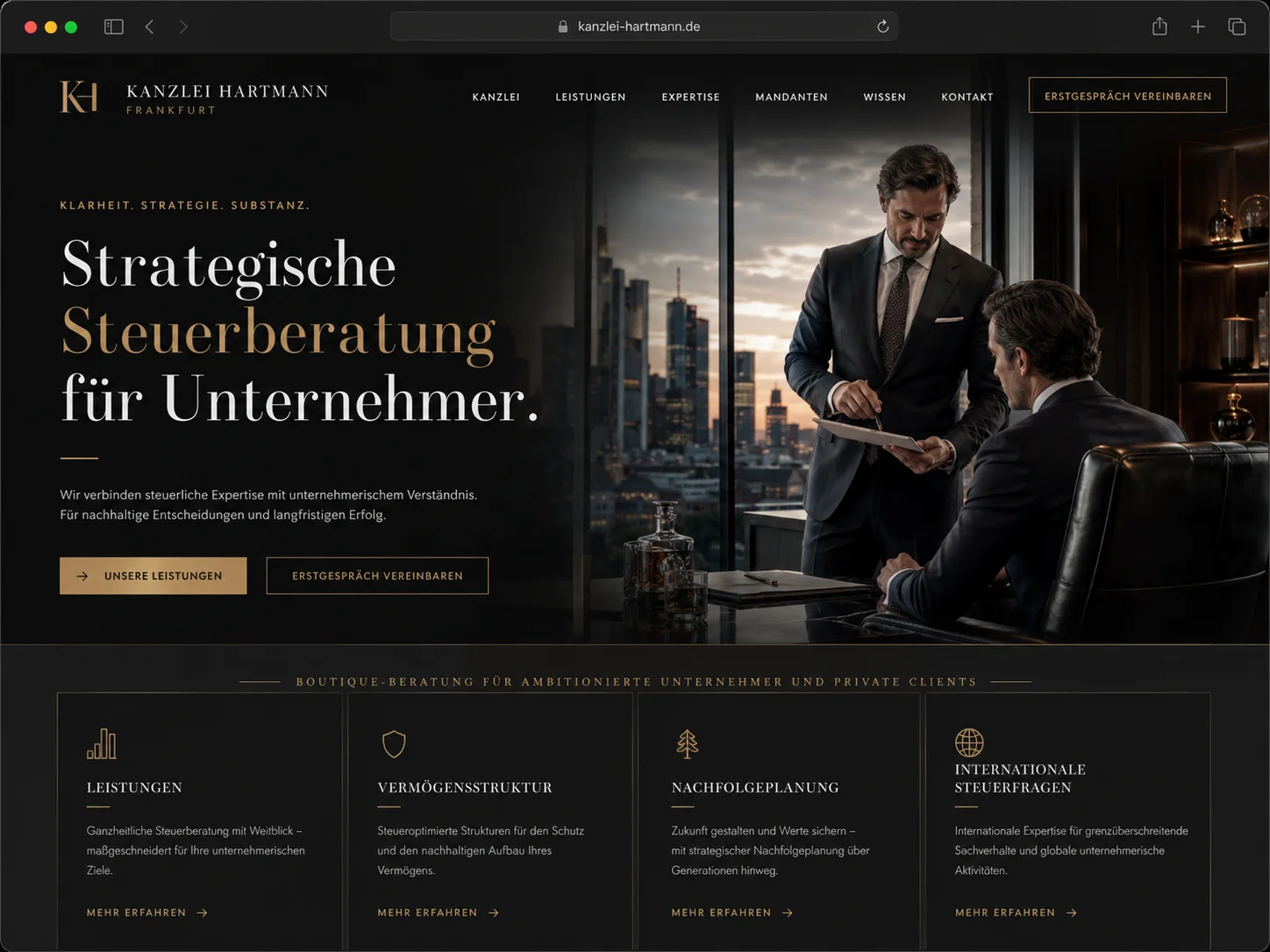 Mockup einer modernen Steuerberater-Webseite, Beispiel 2