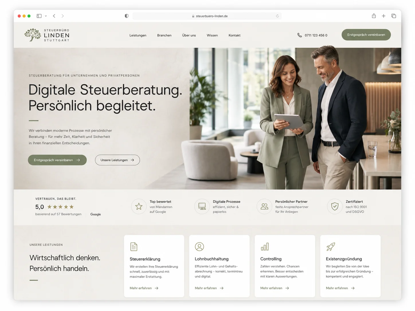 Mockup einer modernen Steuerberater-Webseite, Beispiel 3