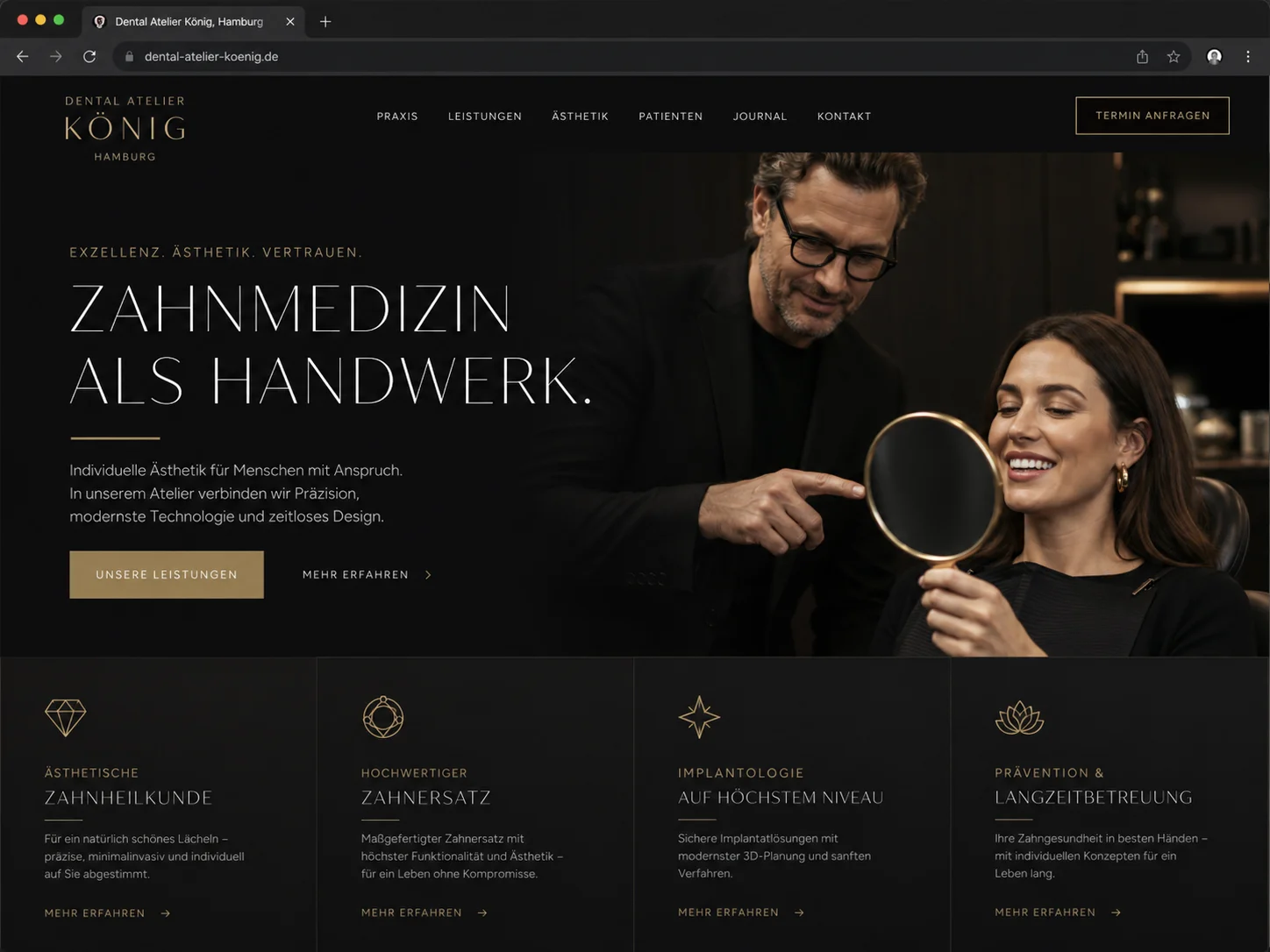 Mockup einer modernen Zahnarzt-Webseite, Beispiel 2