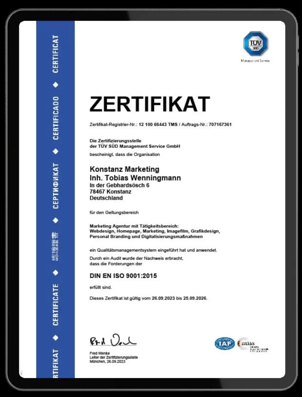 TÜV SÜD Zertifikat DIN EN ISO 9001:2015