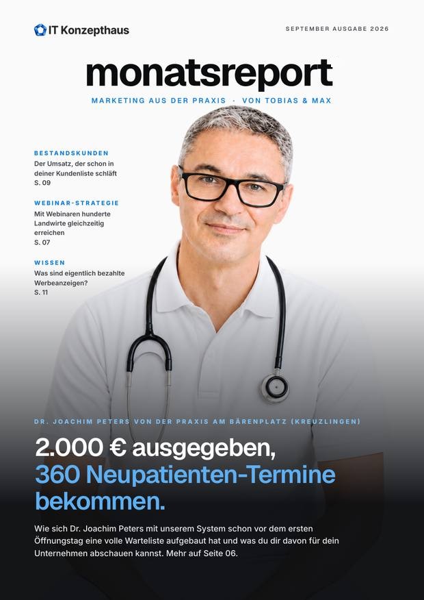 Titelseite des monatsreport mit Dr. Joachim Peters